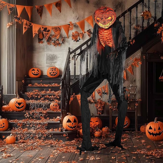AW 7 Ft Scary Giant Large Animated Halloween Decorations Evil Monster Alien, Jack-O-Lantern Pumpkin Props, Horror Halloween Party Motion & Sound Activated Glowing Head 2025-Ruum Studio Home