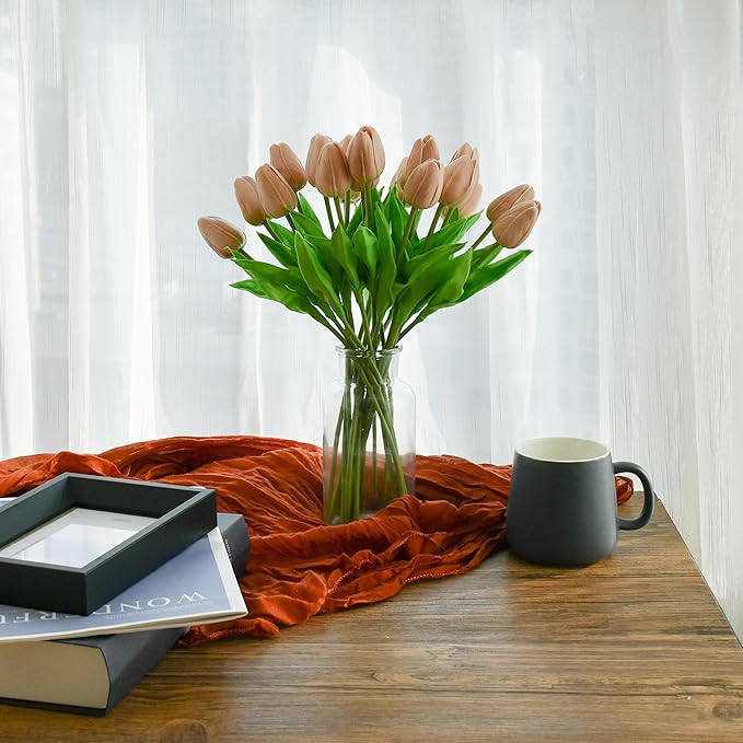 Mandy's Artificial Tulips 20 Stems Light Brown PU Faux Flowers for Wedding Home Decor 13.5 Inch-Ruum Studio Home