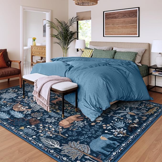 OJIA Jungle Print Rugs for Living Room 8x10 Washable Area Rugs for Bedroom, Modern Non-Slip Ultra-Thin Soft Large Carpet Non-Shedding Nursery Rug for Teens Kids Playroom Dining Room Home Decor-Ruum Studio Home