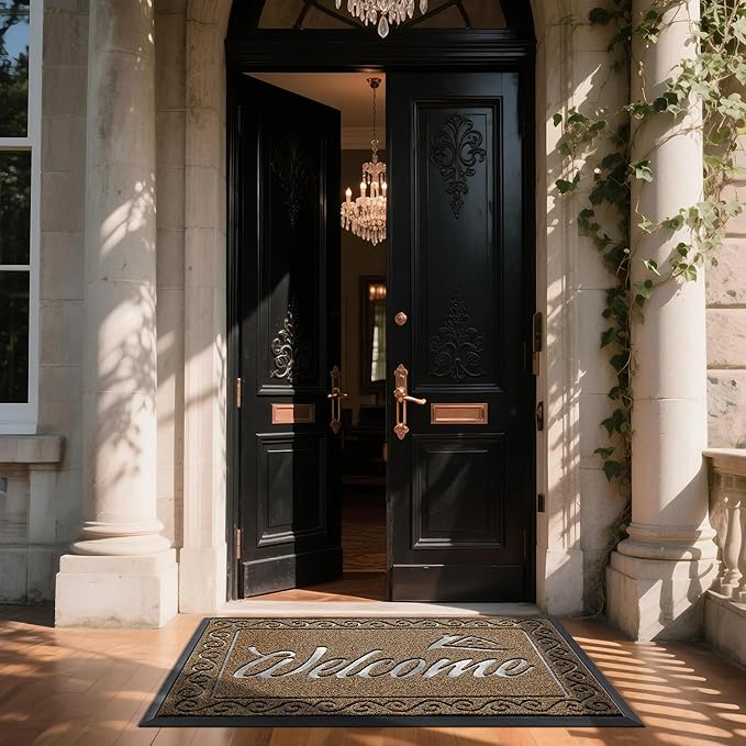 Yimobra Welcome Mat, Heavy Duty Sturdy Door Mats for Home Entrance Outdoor Indoor, Front Doormat for Outside Patio Floor Entry Porch Garage Office, Waterproof, Low Profile, 60 x 36, Beige Brown-Ruum Studio Home
