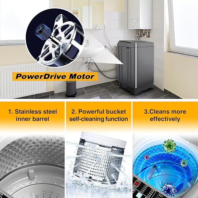 Portable Washing Machine 2.3 Cu. Ft. Full-Automatic Compact Washer Machine for Apartment, 10 Wash Program Small Portable Washer for Dorm, Apartment, RV, Home, Silver-Ruum Studio Home