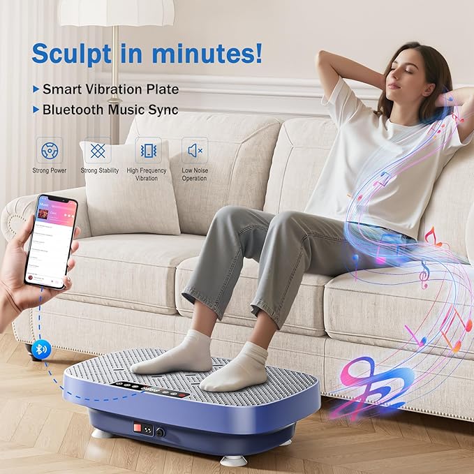 Vibration Plate Exercise Machine, Ultra-Quiet Vibration Plate for Lymphatic Drainage & Body Toning, Whole Body Vibration Platform with Bluetooth, Resistance Bands, Home Gyms Equipment-Ruum Studio Home