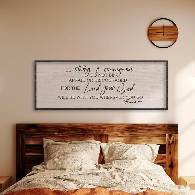 LuZhiQiang Be Strong And Courageous Sign Wall Decor 40"x15" Quote Joshua 1:9 Bible Verse Christian Faith Wood Art Wall (Black)-Ruum Studio Home