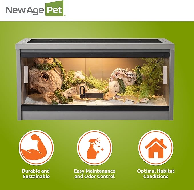 New Age Pet ECOFLEX 24-Inch Mojave Reptile Lounge in Grey - Durable Wood Plastic Composite Habitat with Ventilated Side Panels, Removable Sliding Glass Doors, and Mesh Screen Top-Ruum Studio Home