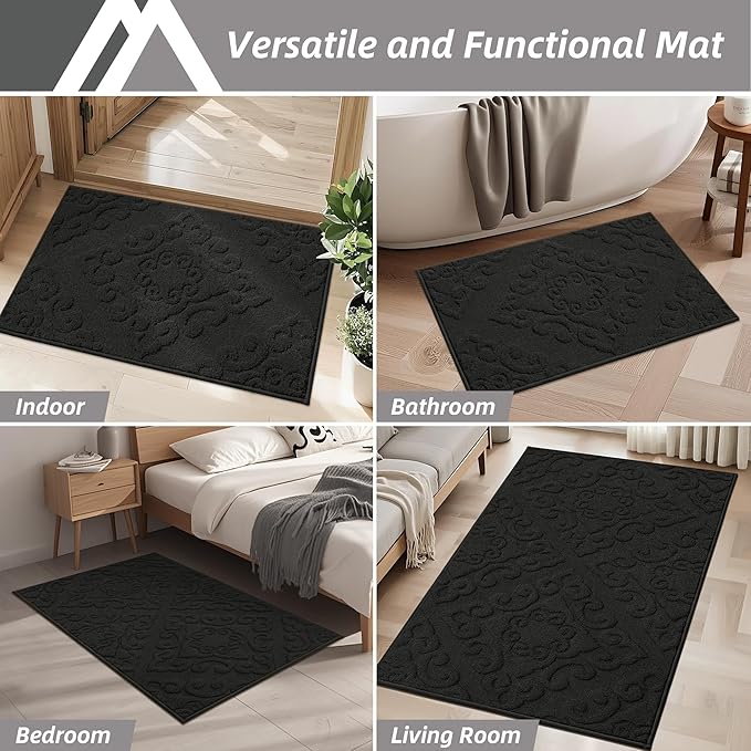 COSY HOMEER-Door-Mat-Non-Slip-Entryway-Rug 32”x48” Absorbent Welcome Mats Washable Dirt Trapper Door Mat Entrance Floor Mats for Front Back Doormats and Wet Shoes,Black-Ruum Studio Home