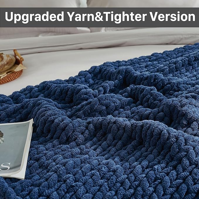 Esterra Chunky Knit Throw Blanket Newly Upgraded Heavy Tighter Version, Handmade Chenille Throw Super Soft, Thick Yarn Cable Knit Crochet Throw Blanket for Couch Bed Sofa, 50"x60", Navy Blue-Ruum Studio Home