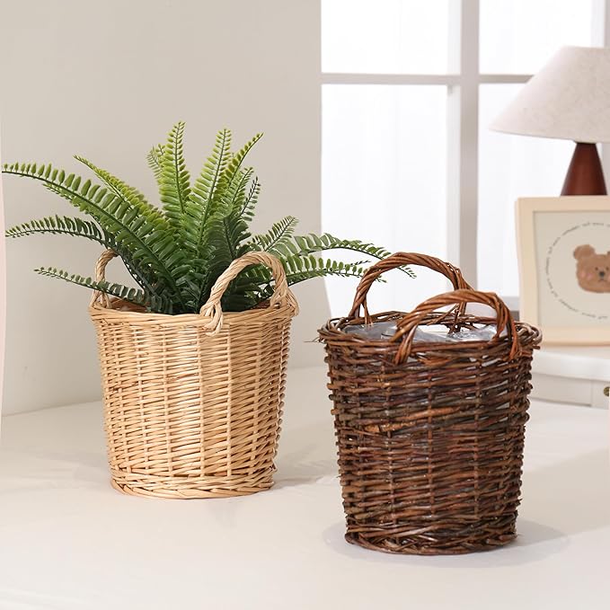 Handwoven Red Willow Planter Basket with Waterproof Liner – Natural Brown Decorative Flower Pot Holder for Indoor Use - Small Size (Inner Top Ø 7", Inner Height 5.9")-Ruum Studio Home