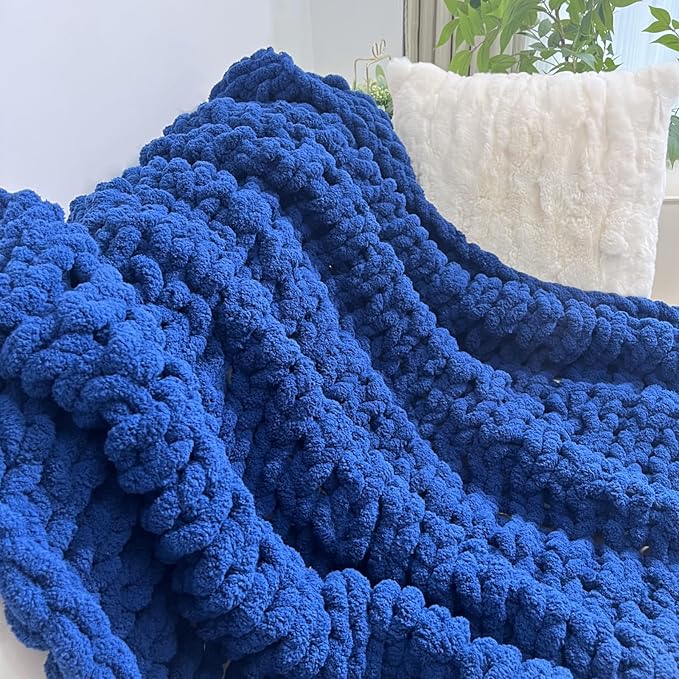 Chunky Knit Blanket Throw 40"x60", Chenille Throw Blankets, Handmade Warm & Cozy Blanket Couch Bed Home Decor, Soft Breathable Fleece Banket, Christmas for Couch Bed Sofa Best Gift (Navy Blue)-Ruum Studio Home