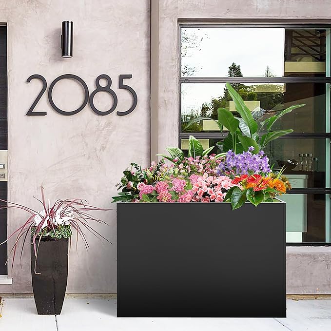 Metal Rectangular Planter Box, Large Planter Boxes Outdoor, 37''L x 13''W x 26''H Heavy Duty Plant Box with Removable Insert Shelf, 3 Tier Adjustable Height Tall Garden Planter for Plants, Flowers-Ruum Studio Home