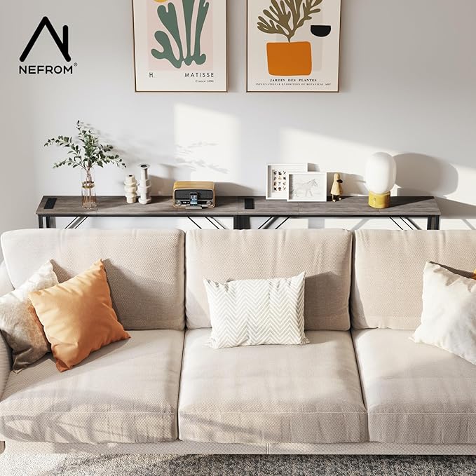 Console Table, Skinny Entryway Table with Fast-Charging Station, Narrow Long Sofa Table, Behind Slim Couch Table for Entrance, Hallway, Living Room Decor ST-GY100-1-Ruum Studio Home