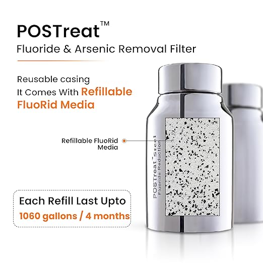 1.5 Gallons NSF Certified AISI 304 Stainless Steel Water Filter with 2 Smart Carbon (Black) Filters, 2 POSTreat Steel Fluoride Removal Elements & Free Stainless Steel Spigot-Ruum Studio Home