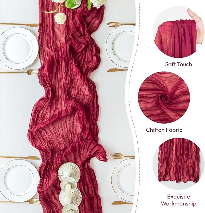 Sioloc Burgundy Red Cheesecloth Table Runner Fall Autumn Decor for Home 10ft Table Cloth for Wedding Birthday Party Bridal Shower Christmas Halloween Thanksgiving-Ruum Studio Home