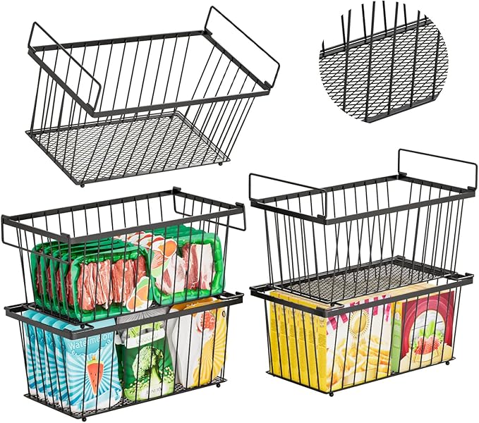 5 Pack Stackable Deep Freezer Organizer Bins ，Upgraded Bottom Leak-Proof net，Encryption and Hardening ， Freezer Organizer Bins for 5 to 7 Cu.FT Small Chest Freezer， Easy Get Bottom Foods-Ruum Studio Home