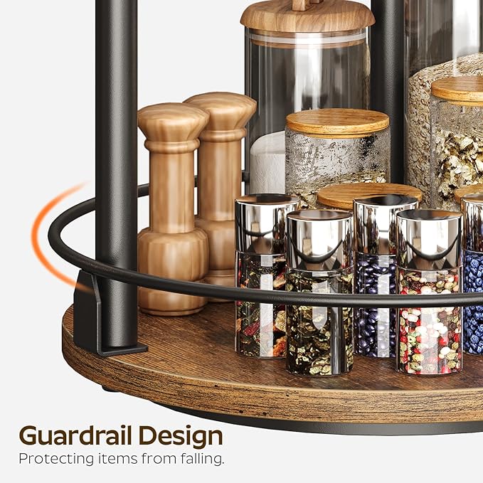 Spice Rack, Set of 2 Lazy Susan Organizer, 2-Tier Turntable Organizer, Rotating Spice Rack Organizer For Cabinet, Compact and Versatile, for Kitchen Countertop, Rustic Brown SR22L2BR-Ruum Studio Home