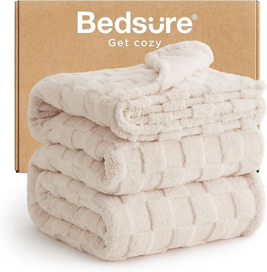 Bedsure GentleSoft Blankets Queen Size for Bed - Super Soft Cozy Blanket for Women Men Girls, Large Fuzzy Fleece Throw for Bedroom Decor, Light Beige, 90x90 Inches-Ruum Studio Home