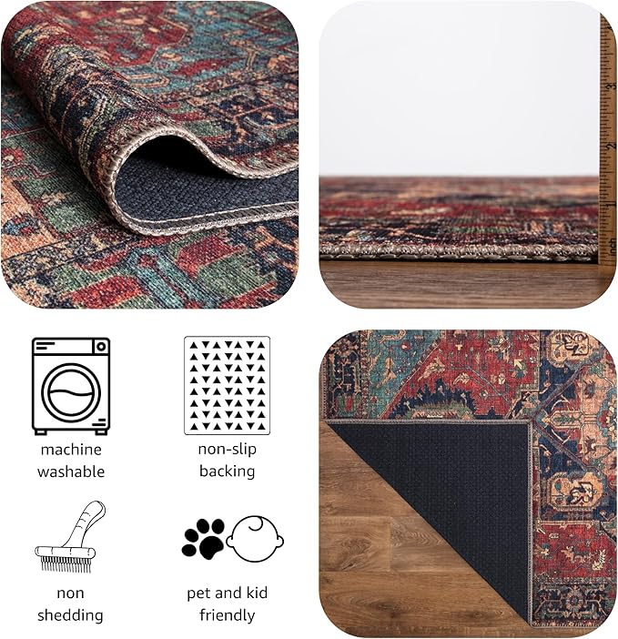 Keen Home Design 5x7 Rug - Machine Washable Area Rug with Non-Slip Backing, Ideal for Living Room, Dining Room, Bedroom - Vintage, Easy Clean, Durable, Low Pile Rug - (5' x 7')-Ruum Studio Home