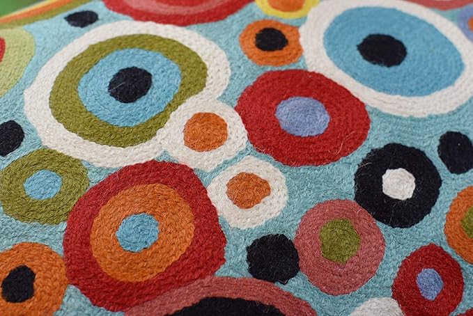 Lumbar Polka Dots Pillow Cover Turquoise Contemporary Decorative Pillowcase Blue Modern Outdoor Chair Cushion Couch Boho Cushions Hand Embroidered Cushions Wool Size - 14x20-Ruum Studio Home