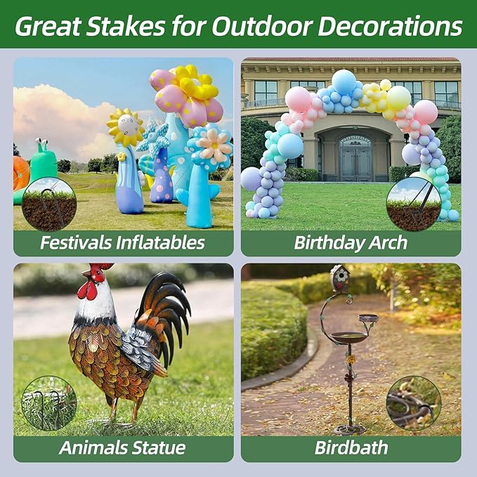 12 Inch Rebar Stakes J Hook Ground Stakes 16-Pack Heavy Duty Galvanized Chain Link Fence Stakes Metal Tent Stakes for Outdoor Lawn Decorations Inflatables Canopy Swing Set-Ruum Studio Home