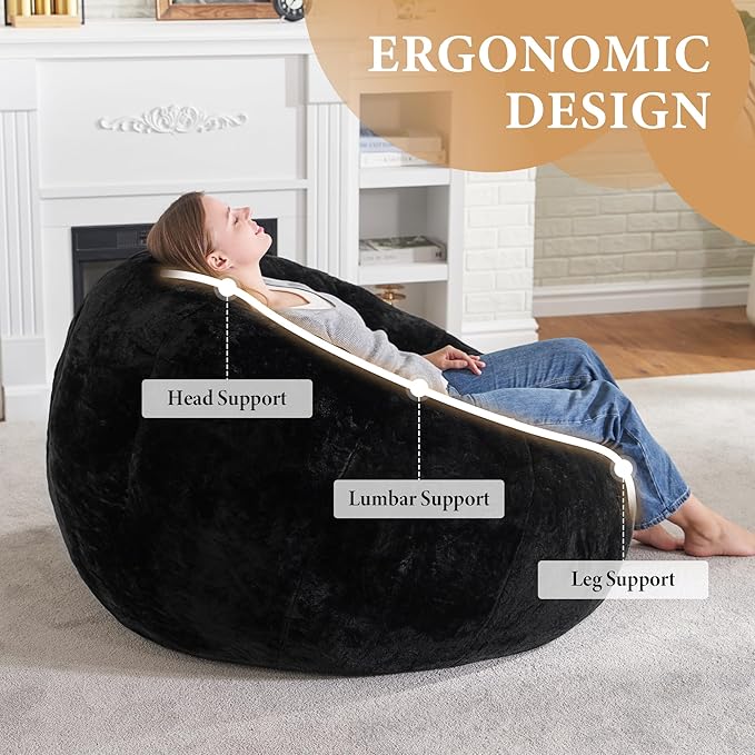 Hobestluk Bean Bag Chairs Large Bean Bag Couch for Adults Stuffed Sofa Chair Comfy Giant Bean Bag Chair with Spacious Design for Reading, Playing or Relaxing (Black)-Ruum Studio Home