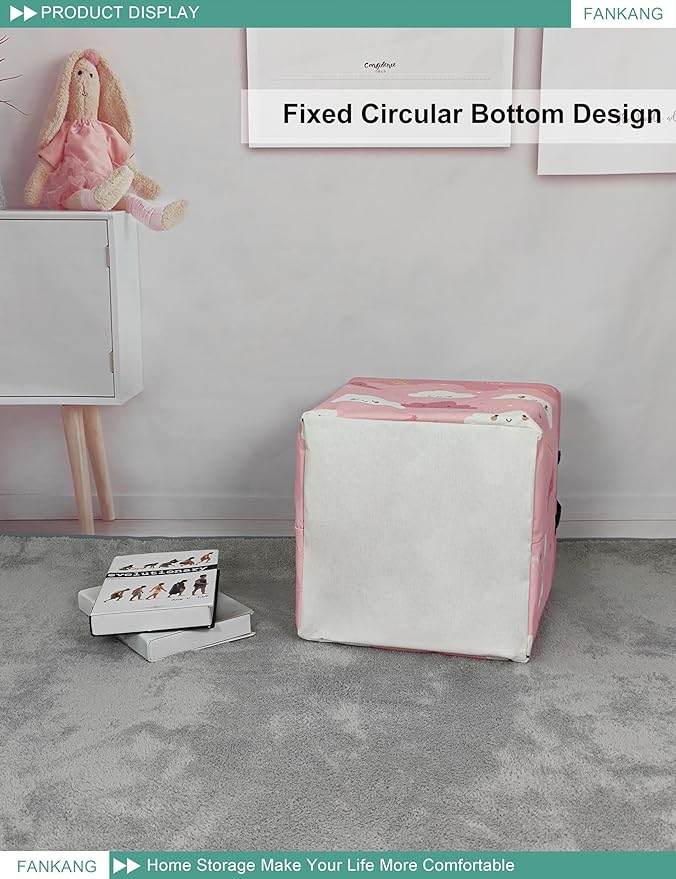FANKANG Square Nursery Hamper Storage Bins Canvas Laundry Basket Foldable with Waterproof PE Coating Storage Baskets Gift Baskets for Children, Office, Bedroom, Clothes（Square-pink cloud ）-Ruum Studio Home