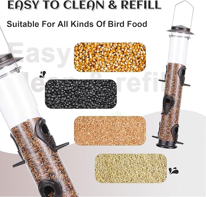 MIXXIDEA 1PK Metal Bird Feeders with 6 Feeding Ports,Tube Bird Feeder with Steel Hanger,Hard Plastic Wild Bird Feeder for Outdoors Hanging, Attracting Birds in Your Lawn, Garden, Balcony–Coffee-Ruum Studio Home