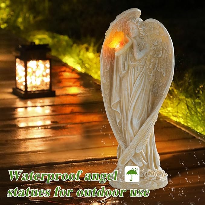Angel Figurine, Large Angel Garden Statues Outdoor with Butterfly Solar LED Lights Lawn Decorations Yard Ornament Sculptural for Outside Patio Decor, Angel Gardening Gifts-Ruum Studio Home