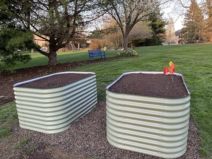 Vego garden 32" Extra Tall Raised Garden Bed Kits, 6 in 1 Modular Raised Planter Box for Vegetables Flowers Fruits Oval Metal Raised Garden-Olive Green-Ruum Studio Home
