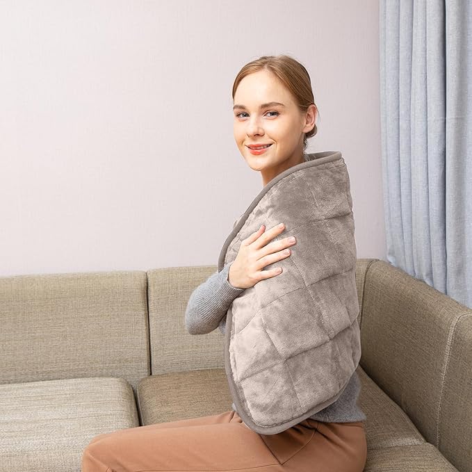 Ruqiji 17''x33'' Weighted Heating Pad, 5.2lbs with 12 Temperature Settings& Countdown Display, Pain Relief for Back/Neck/Shoulders/Abdomen/Legs, Birthday Gifts for Mom Dad Women Men (Light Tan)-Ruum Studio Home