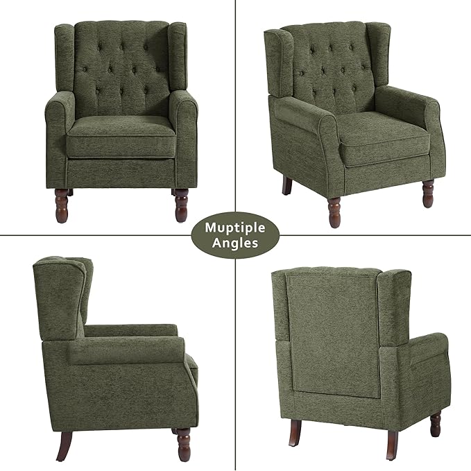 Lumibee High Back Accent Chair Set of 2,Upholstered Wingback Armchair with Solid Wood Legs for Small Spaces,Comfy Single Sofa Chair for Living Room,Bedroom,Office-Green-Ruum Studio Home