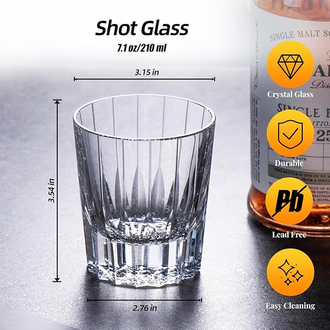 KAMMAK Crystal Whiskey Glasses Set of 2, Handcrafted 7.1oz Old Fashioned Glasses Stemless, Luxury Hand Blown Cocktail Glasses, Scotch Cup for Women, Men Gift for Bourbon Barware, Home Bar-Ruum Studio Home