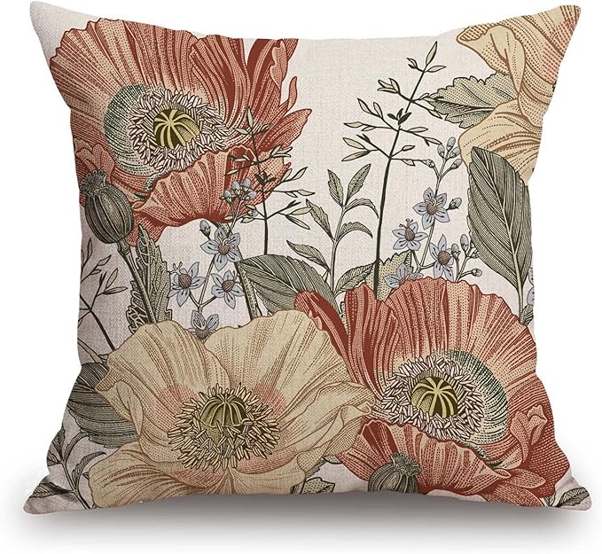 TSSOHU Vintage Flowers Pillow Cover Rustic Cotton Linen Decorative Square Throw Pillow Cover 18x18 Inch for Sofa Couch Decoration-Ruum Studio Home