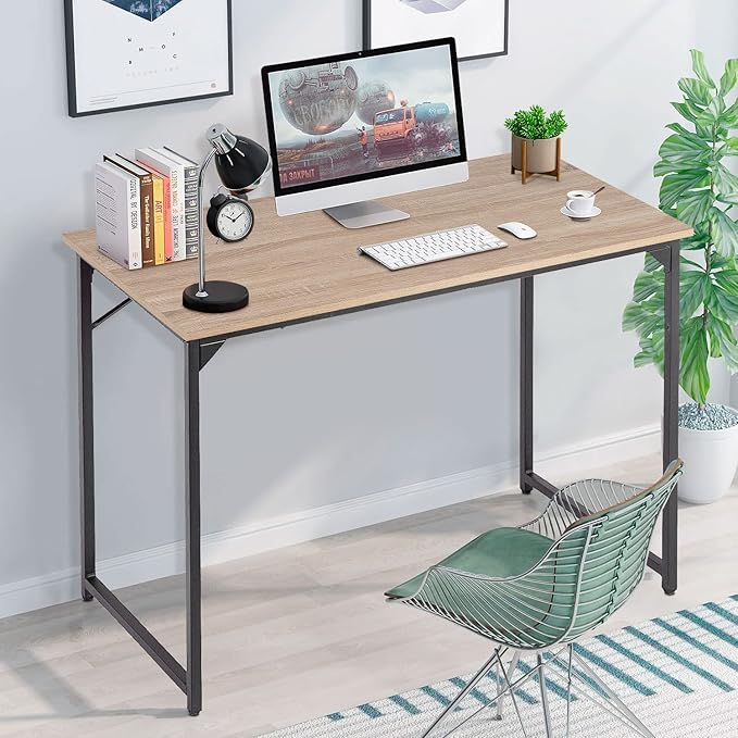 PayLessHere | 39 Inch Computer Desk | Nature | Office Desk with Metal Frame, Adjustable Feet | Water-Resistant, Scratchproof Surface | Sturdy Writing Table for Home Office or Study | Pack of 1-Ruum Studio Home