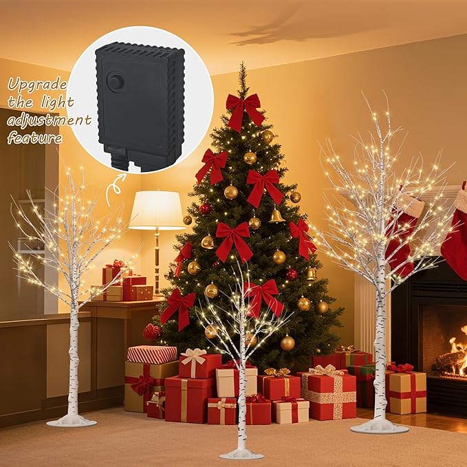 Outdoor Christmas Decorations Lighted Birch Tree Set of 3, LED Warm White 4, 6 and 8 Feet, for Indoor Christmas Decor, Party, Garden, Yard, Wedding, Holiday-Ruum Studio Home