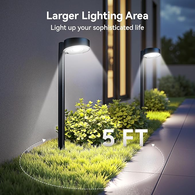 4 Pack Solar Pathway Lights Outdoor, 12 Brighter LED Solar Lights Outdoor Waterproof, Up to 12 Hrs Modern Path Light for Yard Garden Walkway Driveway Lawn, Cool White-Ruum Studio Home