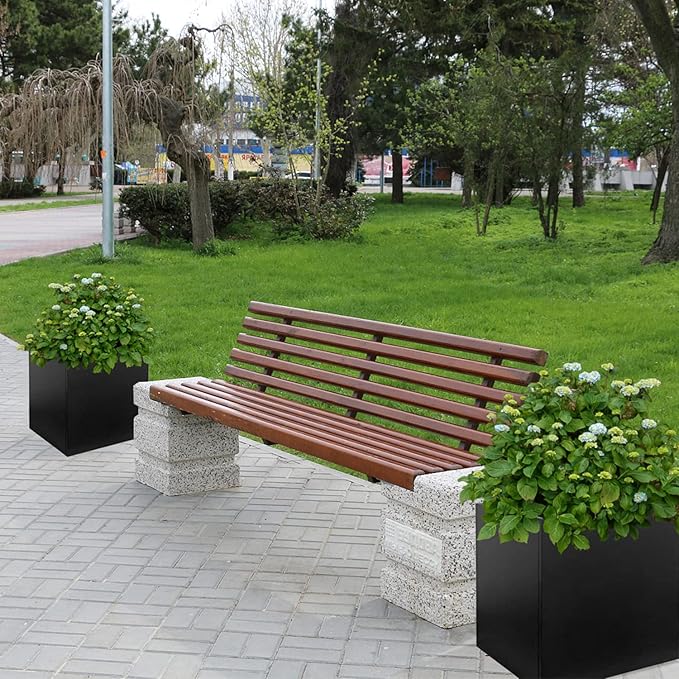 Galvanized Steel Planter Box Black Metal Planter Large Square Indoor Outdoor Planters Cube Steel Heavy Duty Flower Pot 16Inch Powder Coating Modern Commercial Residential for Patio, Deck, Yard, Garden-Ruum Studio Home