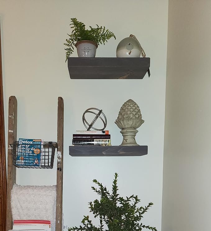 Joel's Antiques - 18 Inch Wooden Floating Shelves for Wall - 18x8x2 in - Made of Natural Wood - Short Heavy Duty Rustic Wall Shelves for Bedroom - Perfect for Living Room, Kitchen - Grey-Ruum Studio Home
