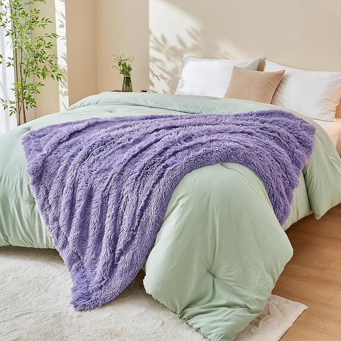 GONAAP Fuzzy Faux Fur Throw Blanket Twin Size Lavender Super Soft Cozy Plush Fuzzy Shaggy Blanket for Couch Sofa Bed (Lavender, Twin(60"x80"))-Ruum Studio Home