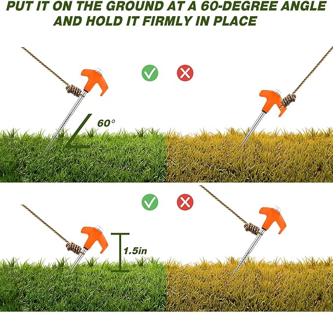 Hicarer 10 Pcs 20 Pcs 8'' Screw in Tent Stakes Heavy Duty Ground Metal Stakes for Inflatables with Hex Head Driver for Outdoor Camping Tent Inflatable Garden Decor (Orange)-Ruum Studio Home