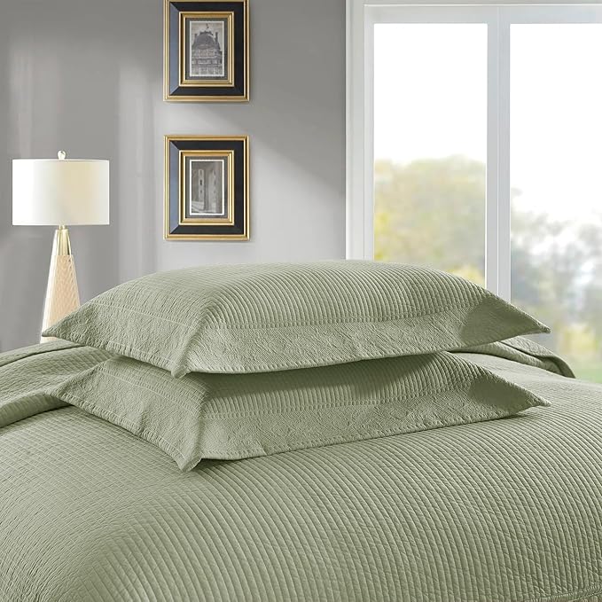 MarCielo 3-Piece 100% Cotton Oversized Bedspread Lightweight Quilt Coverlet Embroidery Farmhouse Bedding Set (TG Pale Green, Oversized Queen (100"x106"))-Ruum Studio Home