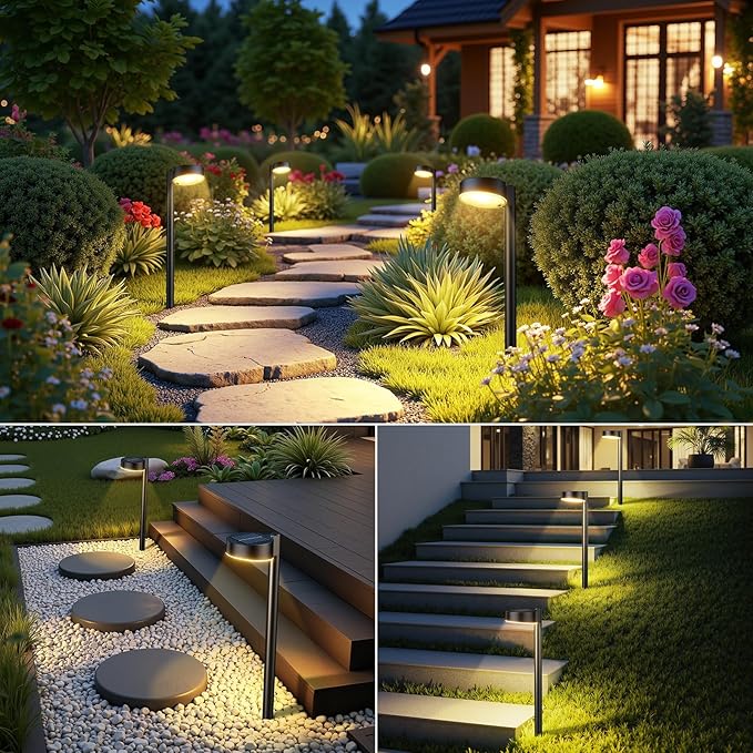 4 Pack Solar Pathway Lights Outdoor, Bright LED Solar Lights Outdoor Waterproof, Up to 12 Hrs Modern Path Lighting for Yard Garden Walkway Driveway Lawn Decor (4 Pack)-Ruum Studio Home