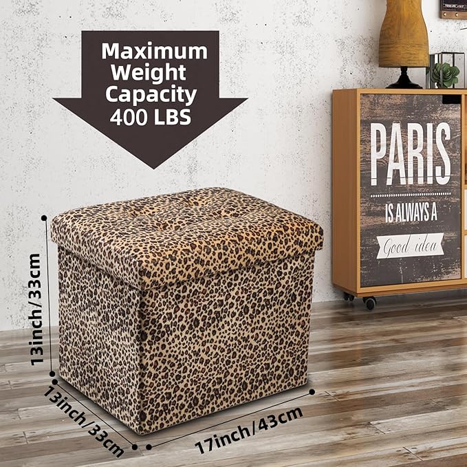 ALASDO Ottoman Storage Ottoman Footrest Stool Small Ottoman with Storage Foldable Ottoman Foot Rest Footstool Bench for Living Room 17x13x13inches Leopard Print-Ruum Studio Home