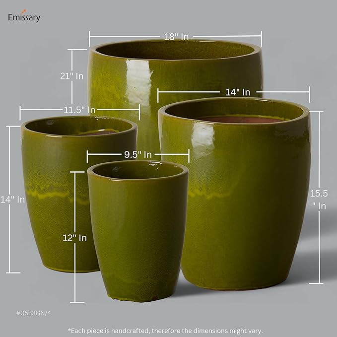 Emissary Bullet 9.5 in. Green Ceramic Round Planter (9.5 in. L x 9.5 in. W x 12 in. H) with Drainage Hole-Ruum Studio Home
