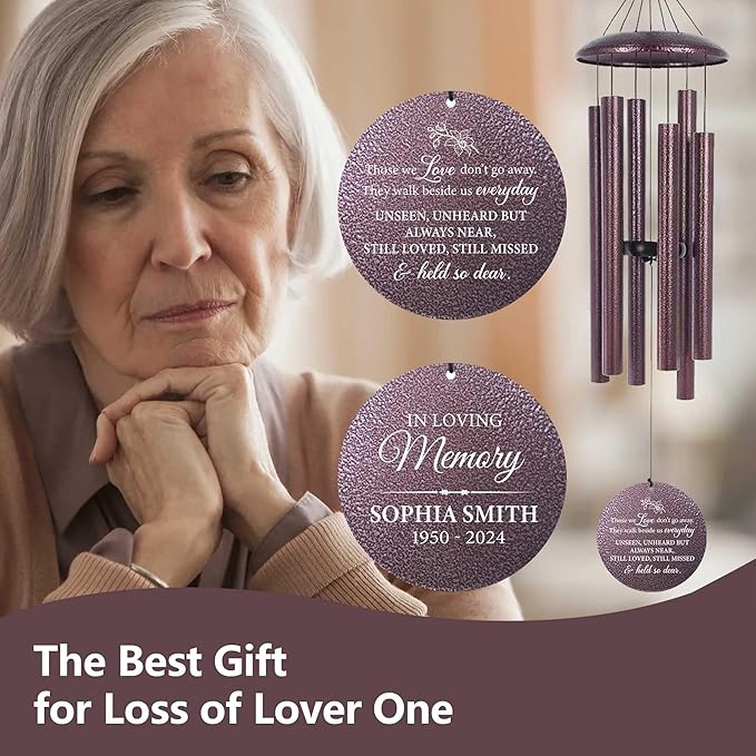 ASTARIN Personalized Wind Chimes Memorial, Sympathy Wind Chime Sorry for Your Loss Gifts, in Memory of Loved One Gift for Women Friend Loss of Husband Wife(Produced in USA)-Ruum Studio Home