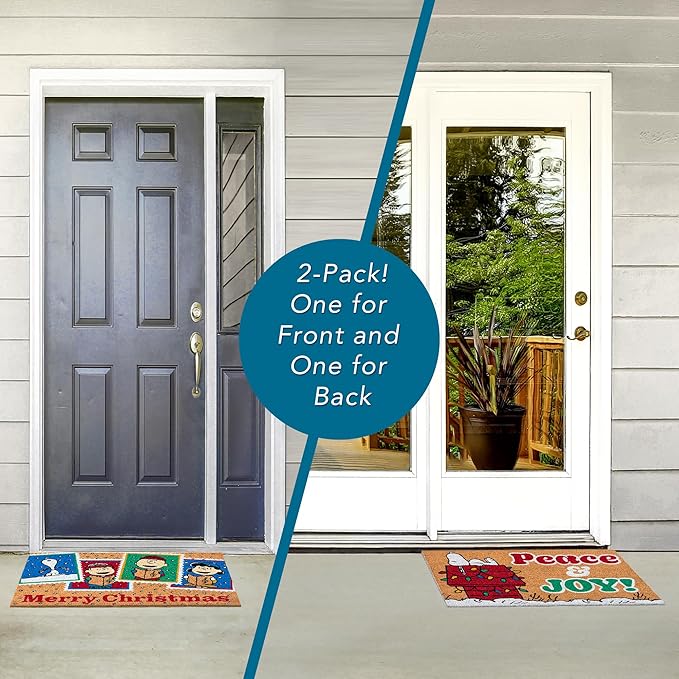 Gertmenian Peanuts Snoopy Coir Doormat - 2x3 Welcome Mat (2-Pack), Ideal for High Traffic Areas in Front Door, Garage, Entryway - Peace & Joy, 80023-Ruum Studio Home