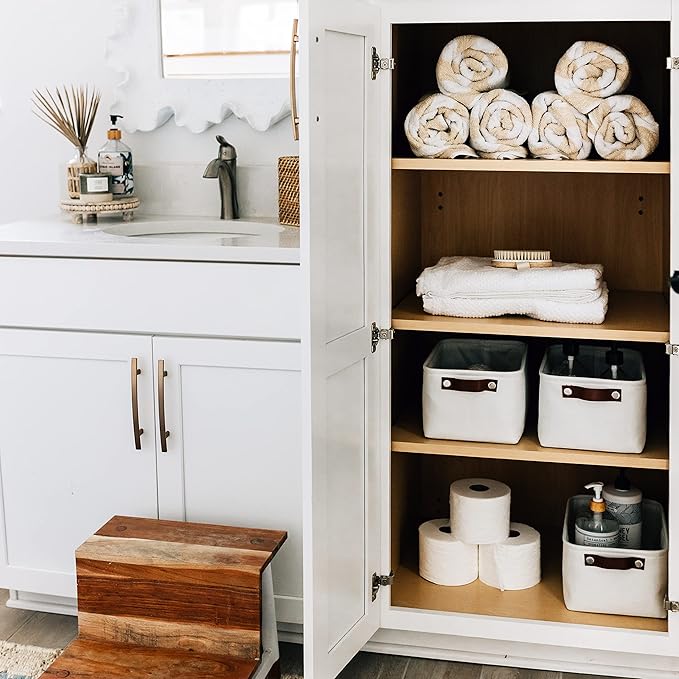 OrganiHaus Small Fabric Storage Bins for Shelves 12x8in, Closet Storage Baskets for Shelf Organizing, Canvas Rectangle Bins for Organization, Small Baskets for Organizing - Off-White-Ruum Studio Home