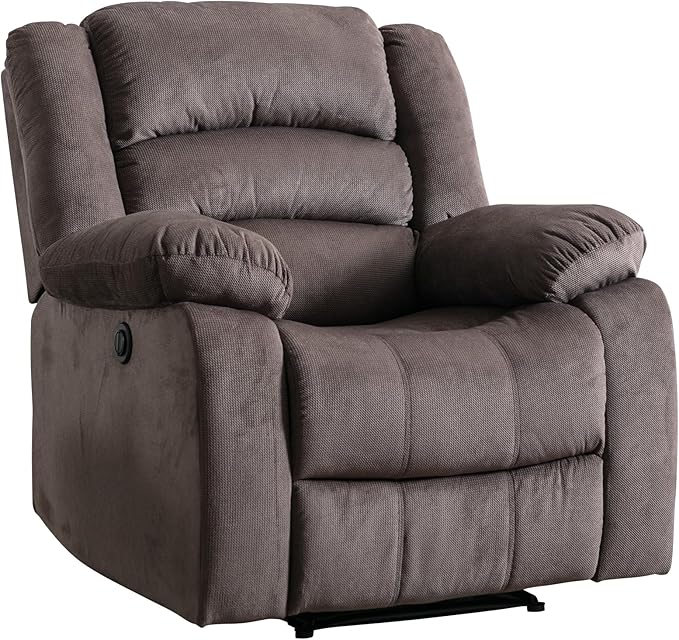 EBELLO Classic Power Recliner Chair, Oversized Electric Reclining Chair with Overstuffed Cushion and Back, Soft Fabric Adults Single Recliner Sofa for Living Room, Brown-Ruum Studio Home