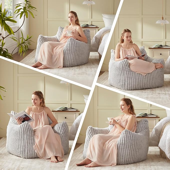 Giant Bean Bag Chairs for Adults Teens, Large Bean Bag Sofa Chairs with Filling Comfy Fuzzy BeanBag Chair with Armrests for Bedroom Living Room Reading-Ruum Studio Home