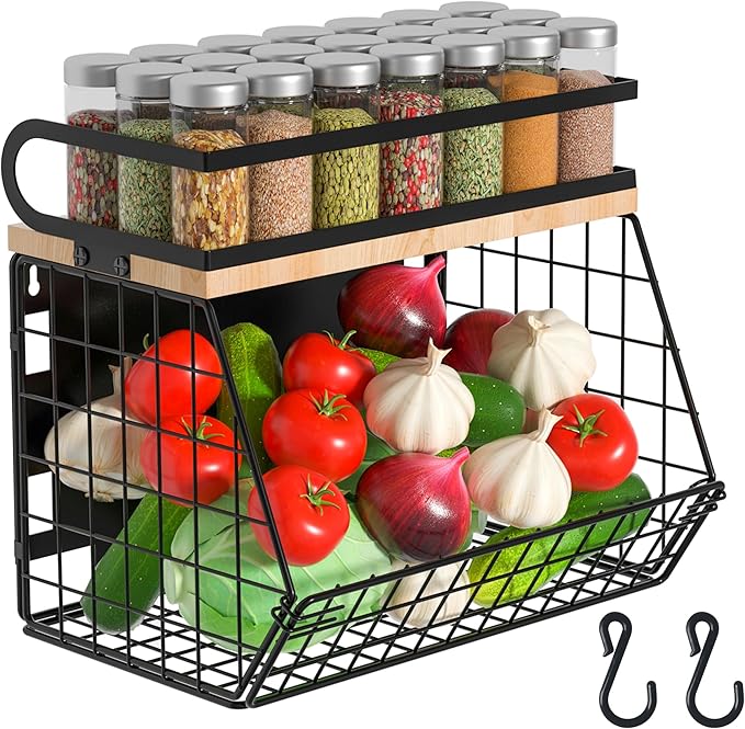 Magnetic Spice Rack for Refrigerator, Fruit, Potato & Onion Storage Bin,Large Capacity Magnetic Shelves for Side of Refrigerator, Kitchen Organizers and Storage Countertop,1 Pack Black-Ruum Studio Home