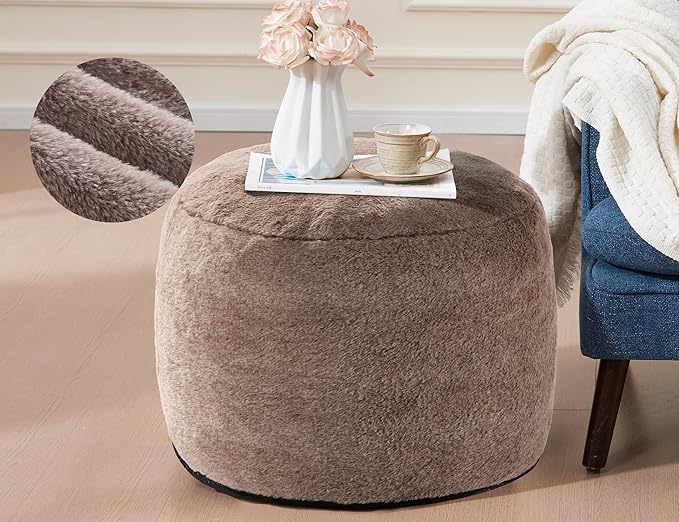Round Pouf Ottoman 20"x15" Bean Bag Ottoman Soft Top Comfortable Small Foot Stool Foot Rest Pouf Brown Tall Footstool Ottomans Round Hassock Fluffy Boho Furniture Small Ottomans for Living Room-Ruum Studio Home