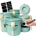 Home Intuition 4-Piece Ceramic Kitchen Canisters Set, Airtight Containers with Wooden Spoons Reusable Chalk Labels and Marker for Sugar, Coffee, Flour, Tea (Turquoise)-Ruum Studio Home